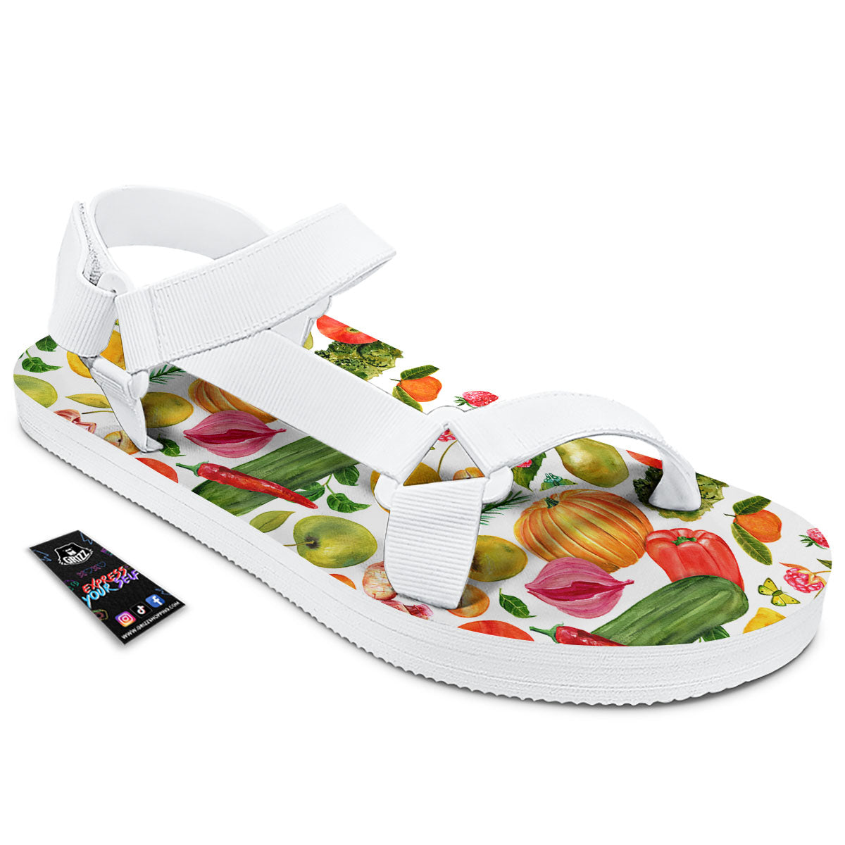 Vegetables And Vegan Fruits Print Pattern White Open Toe Sandals-grizzshop
