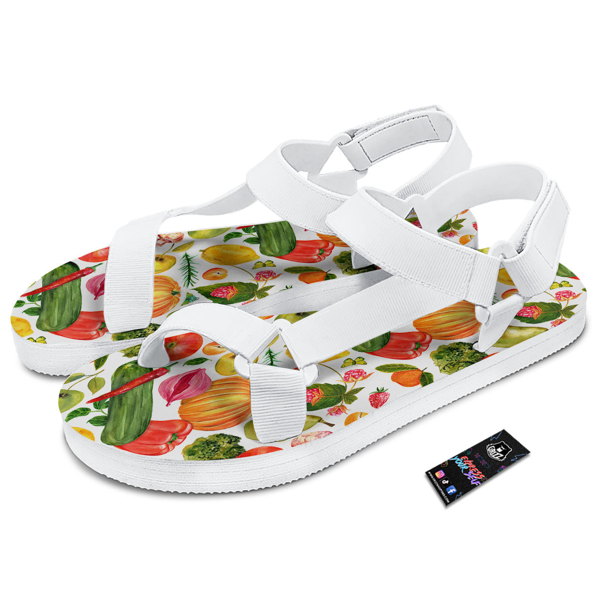 Vegetables And Vegan Fruits Print Pattern White Open Toe Sandals-grizzshop