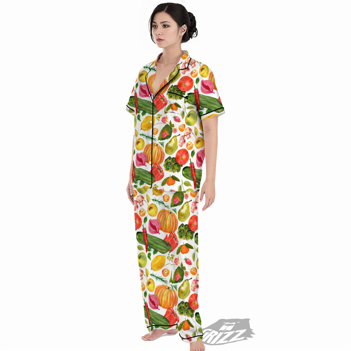 Vegetables And Vegan Fruits Print Pattern Women's Pajamas Set-grizzshop