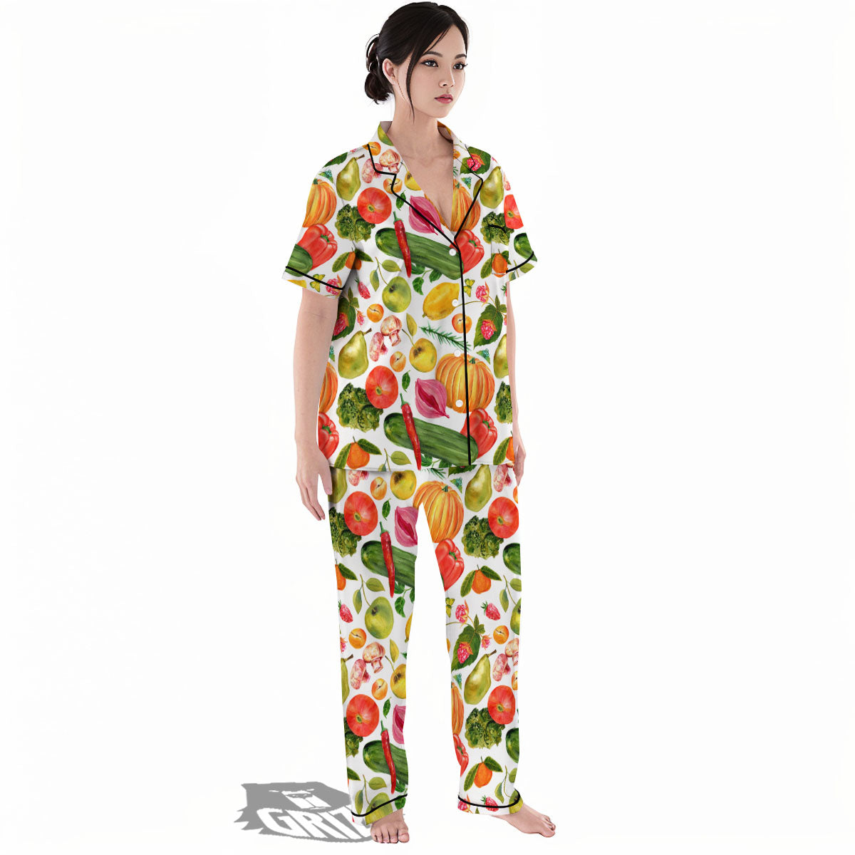Vegetables And Vegan Fruits Print Pattern Women's Pajamas Set-grizzshop