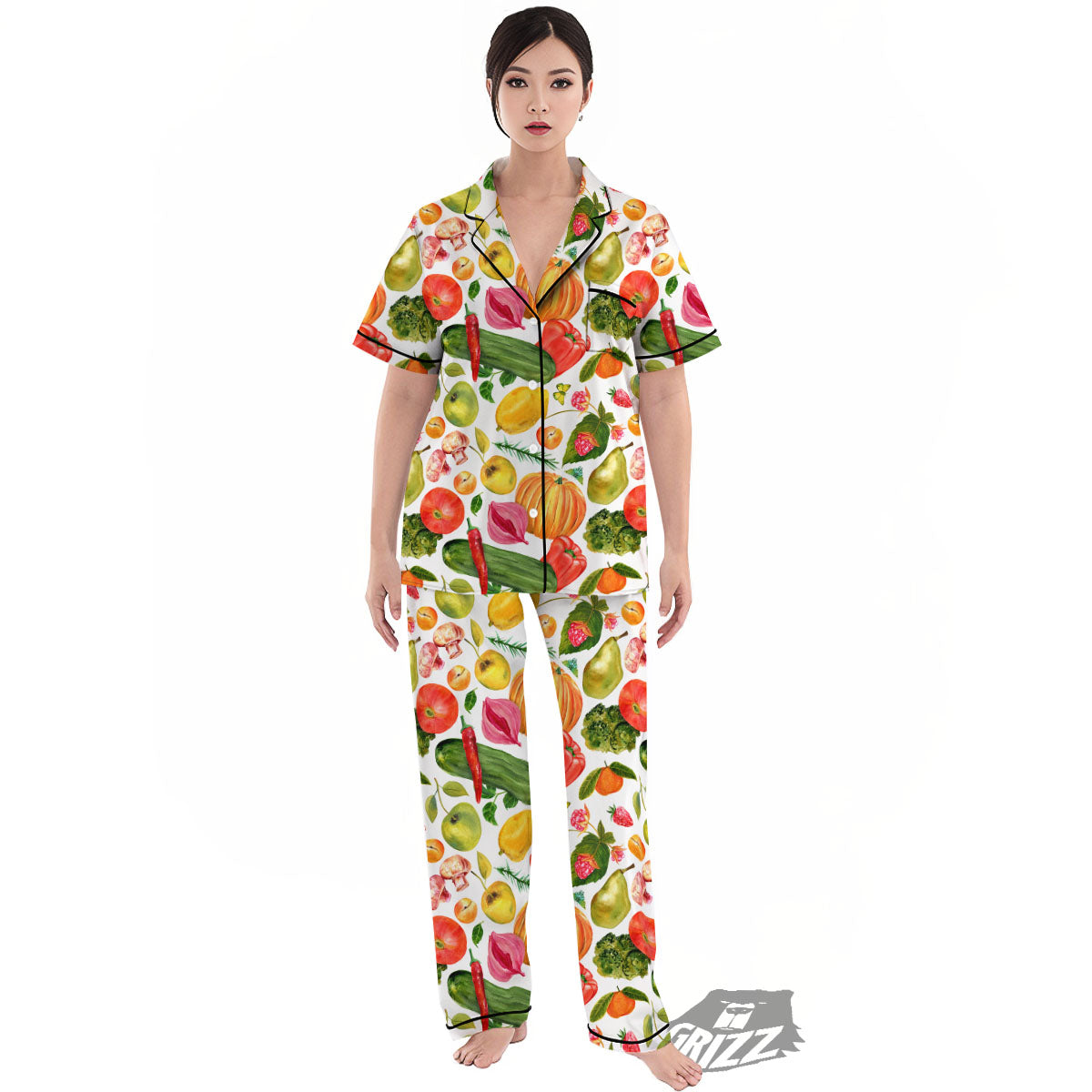 Vegetables And Vegan Fruits Print Pattern Women's Pajamas Set-grizzshop