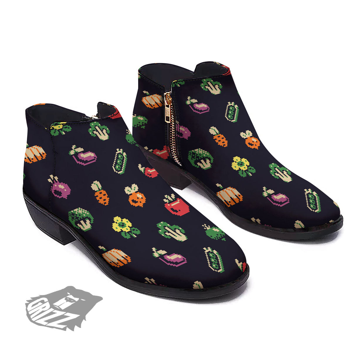 Vegetables Pixel Print Pattern Ankle Boots-grizzshop
