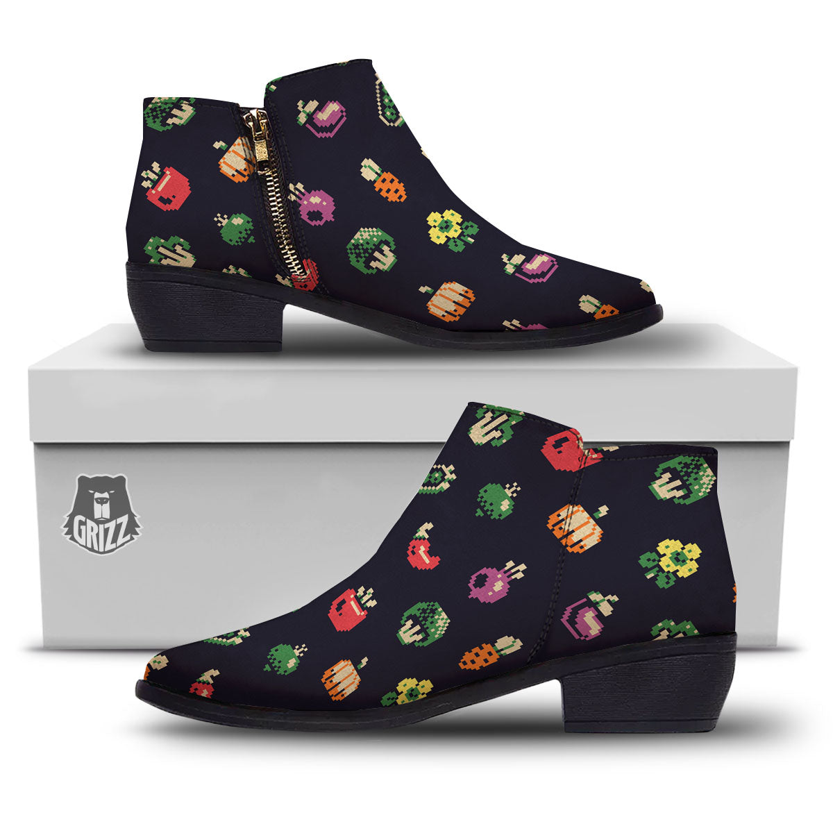 Vegetables Pixel Print Pattern Ankle Boots-grizzshop