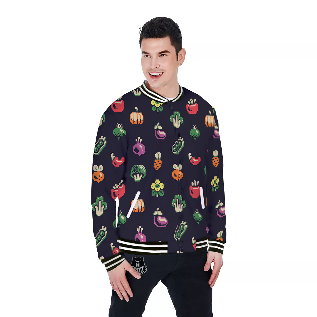 Vegetables Pixel Print Pattern Baseball Jacket-grizzshop