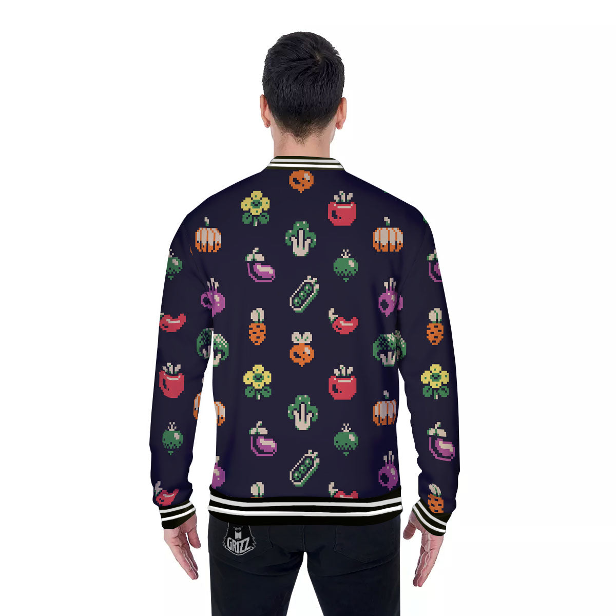 Vegetables Pixel Print Pattern Baseball Jacket-grizzshop