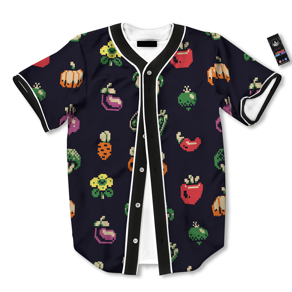 Vegetables Pixel Print Pattern Baseball Jersey-grizzshop