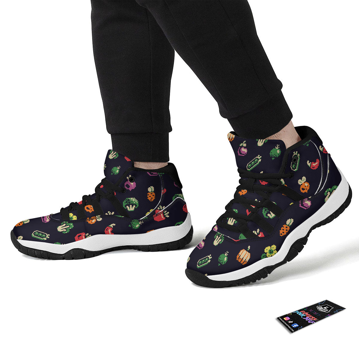 Vegetables Pixel Print Pattern Black Bball Shoes-grizzshop