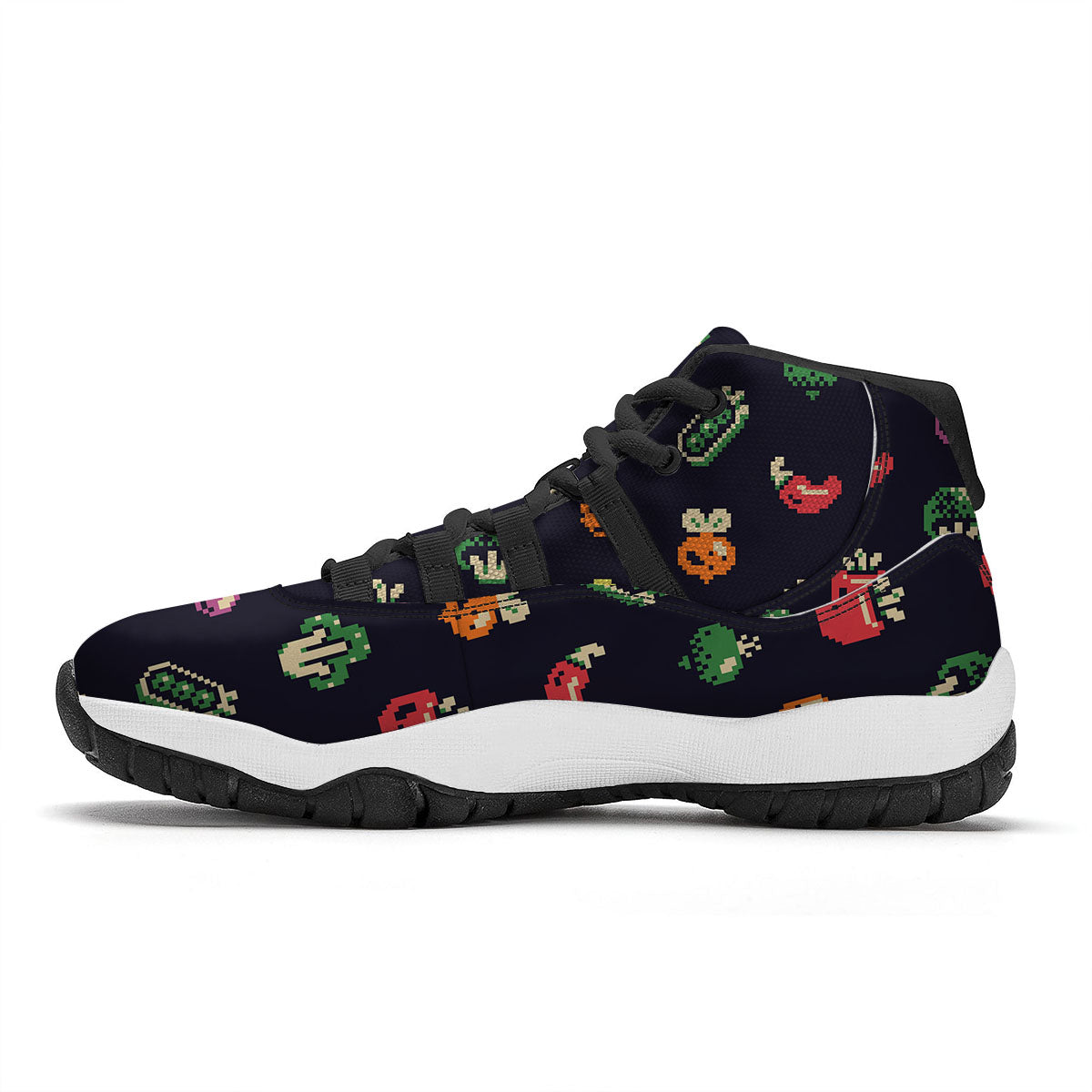 Vegetables Pixel Print Pattern Black Bball Shoes-grizzshop