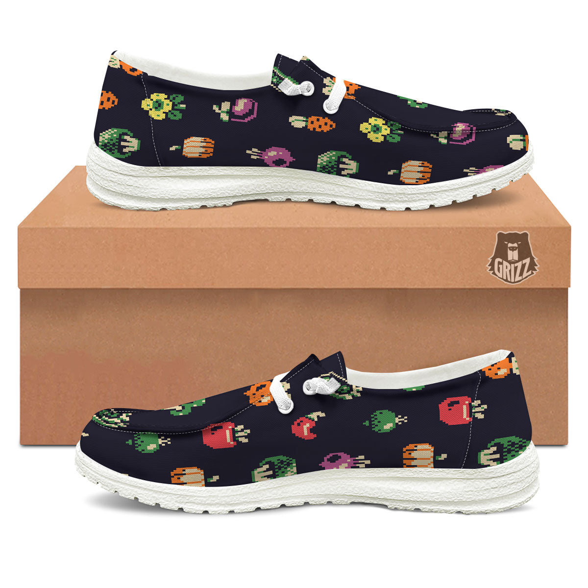Vegetables Pixel Print Pattern Black Loafers-grizzshop