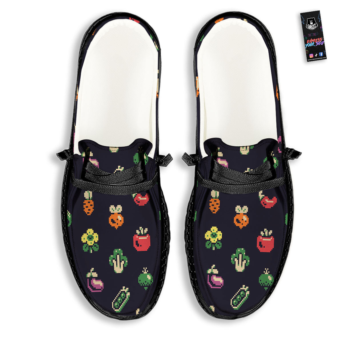 Vegetables Pixel Print Pattern Black Loafers-grizzshop