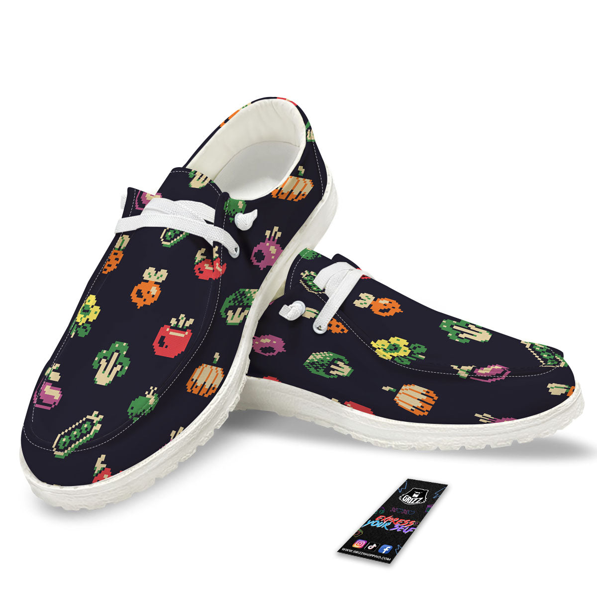 Vegetables Pixel Print Pattern Black Loafers-grizzshop