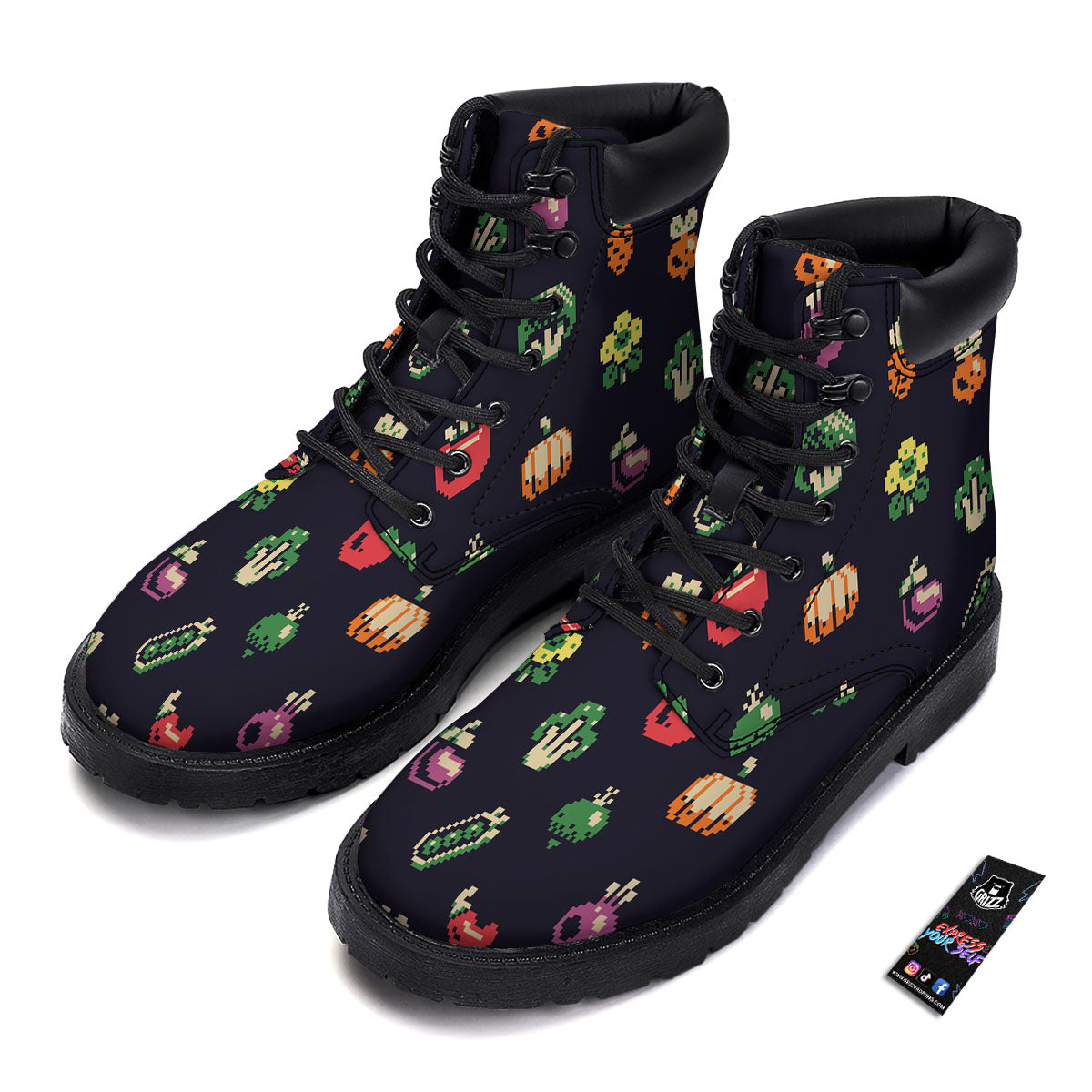 Vegetables Pixel Print Pattern Boots-grizzshop