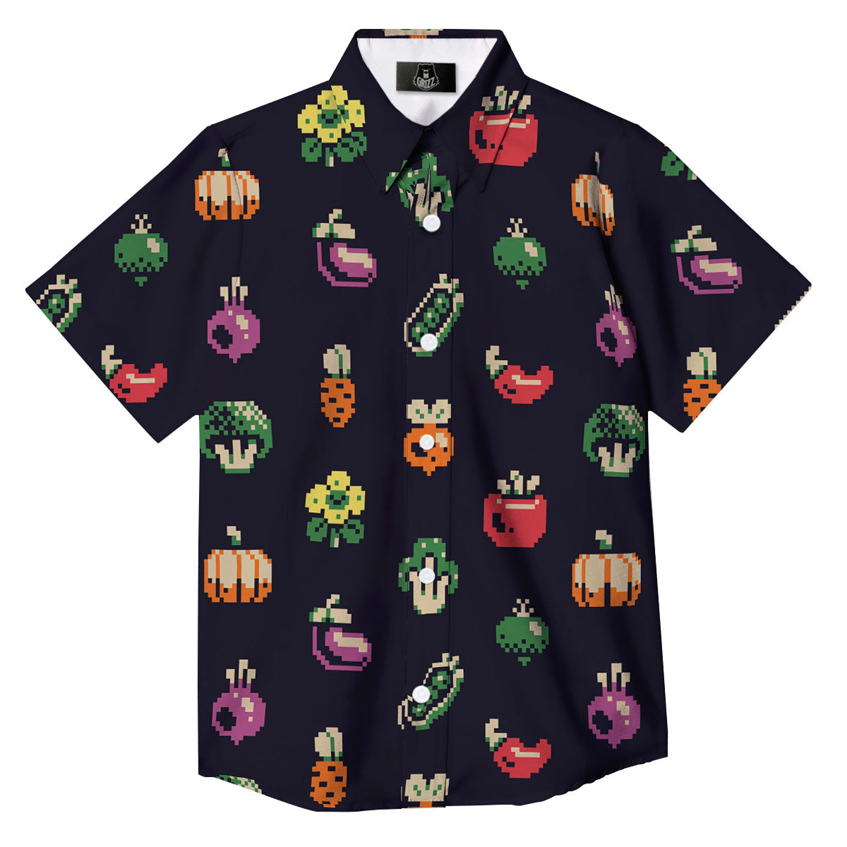 Vegetables Pixel Print Pattern Button Up Shirt-grizzshop