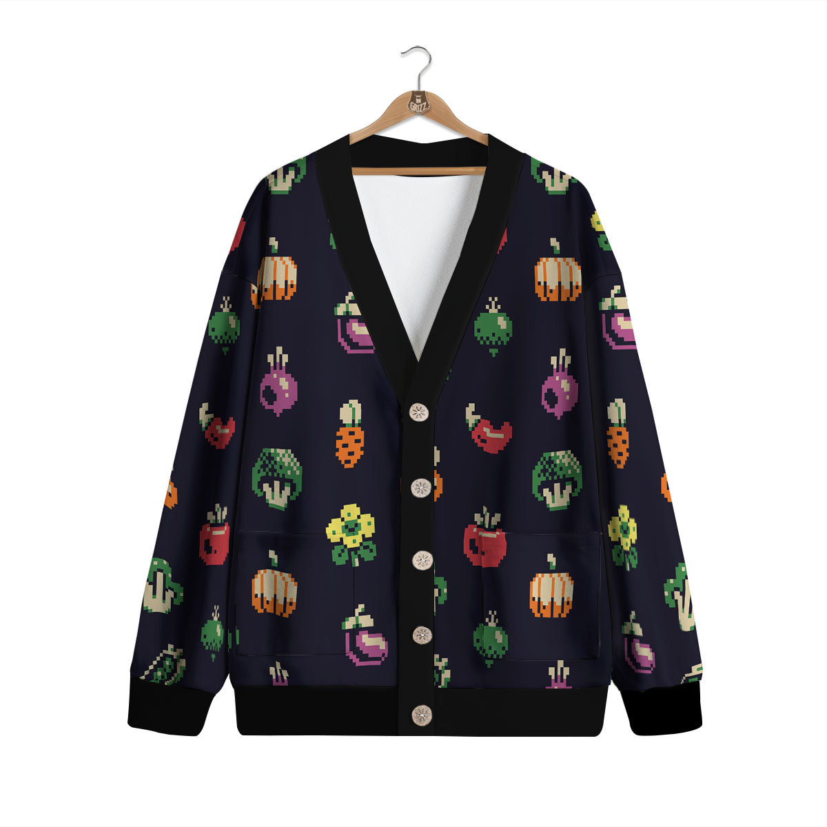Vegetables Pixel Print Pattern Cardigan-grizzshop