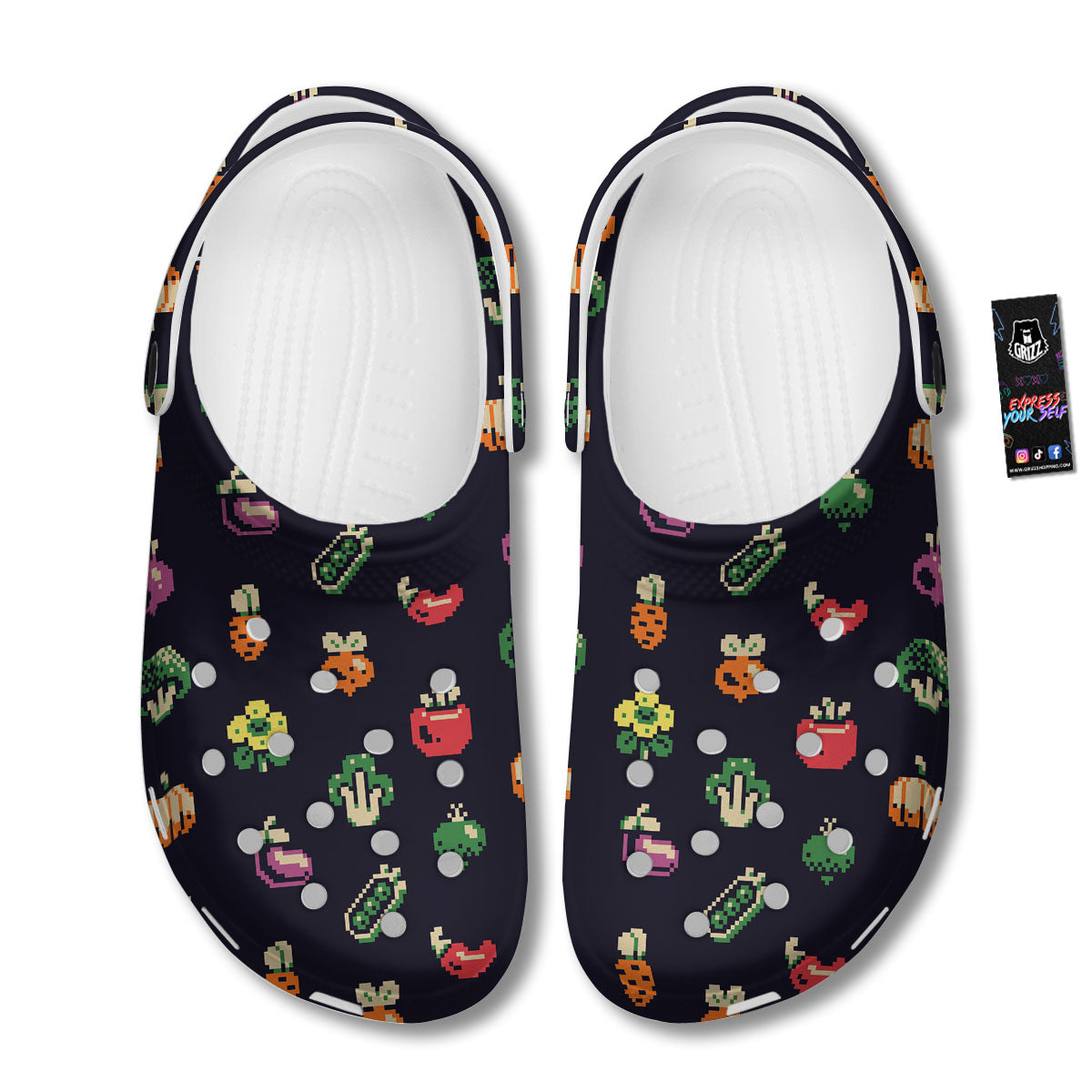 Vegetables Pixel Print Pattern Clog-grizzshop