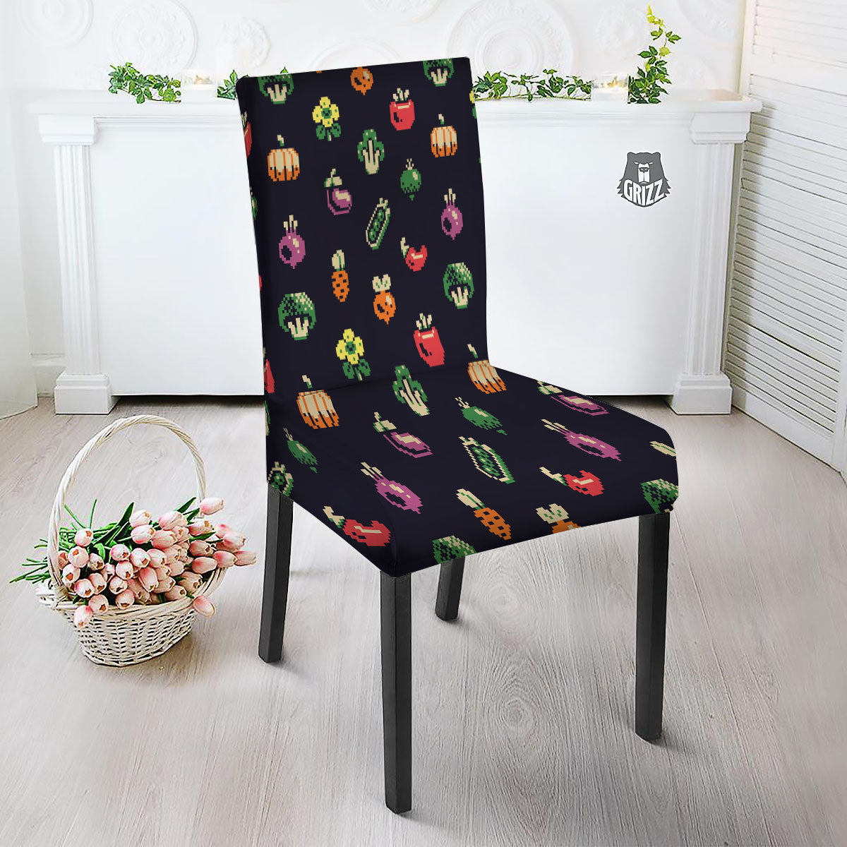 Vegetables Pixel Print Pattern Dining Chair Slipcover-grizzshop