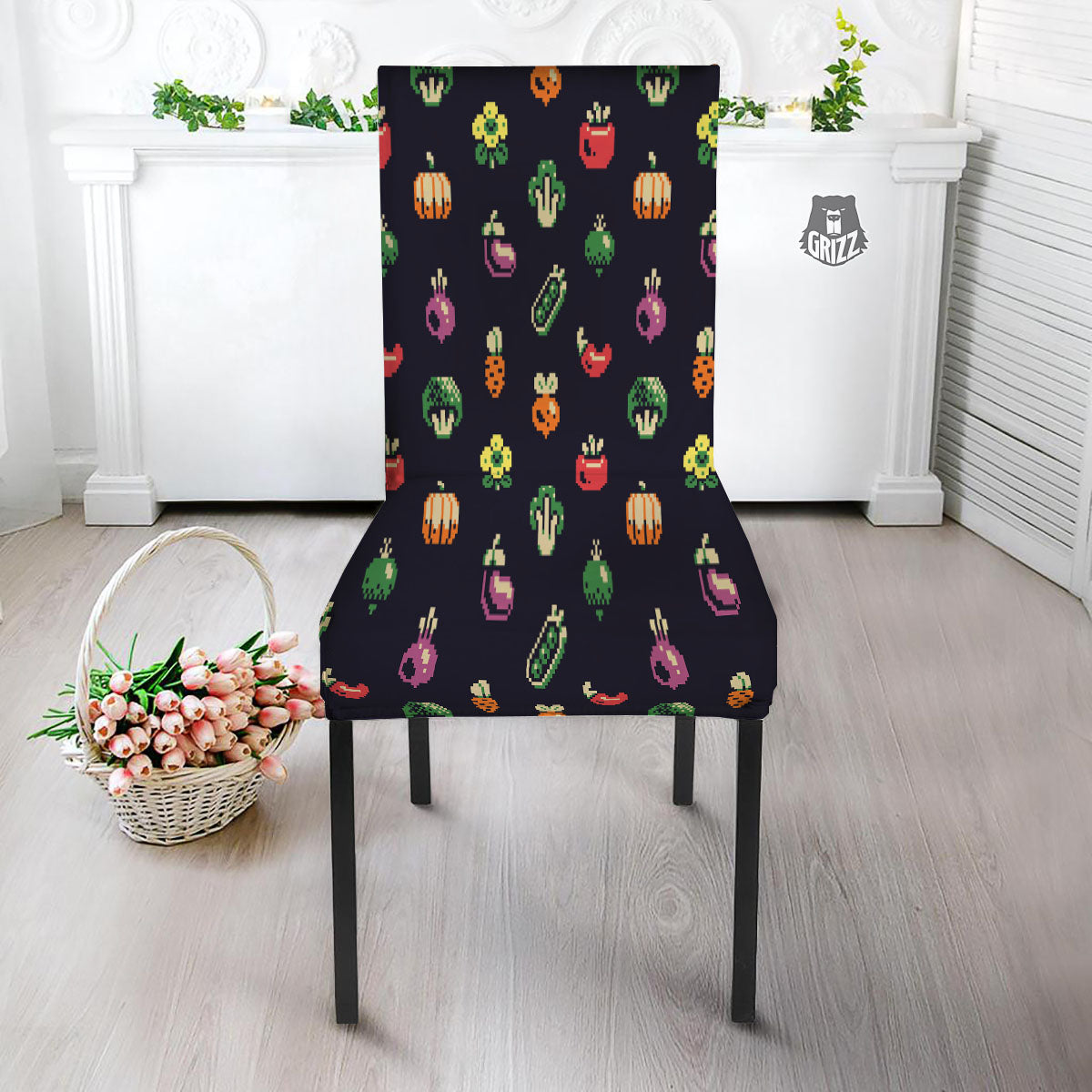 Vegetables Pixel Print Pattern Dining Chair Slipcover-grizzshop