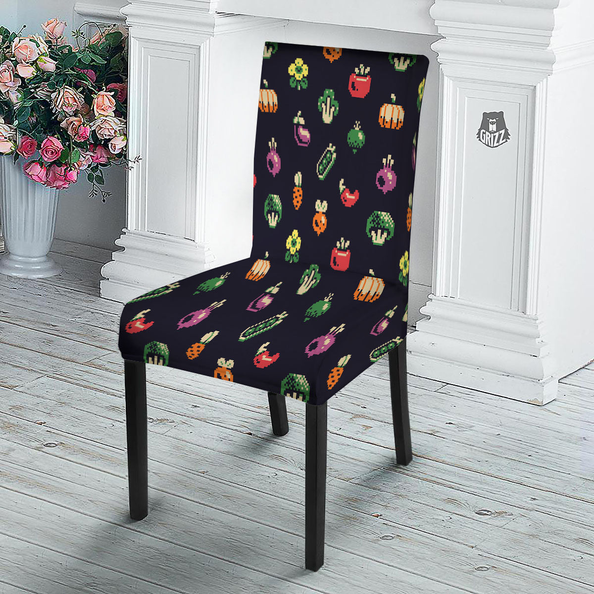 Vegetables Pixel Print Pattern Dining Chair Slipcover-grizzshop