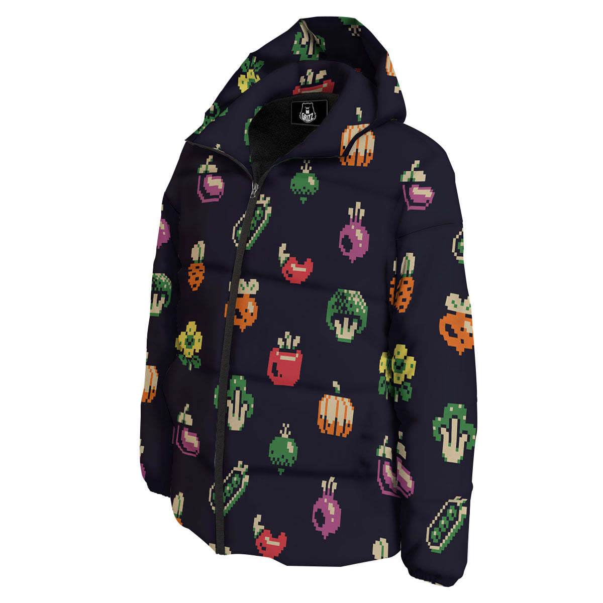 Vegetables Pixel Print Pattern Down Jacket-grizzshop