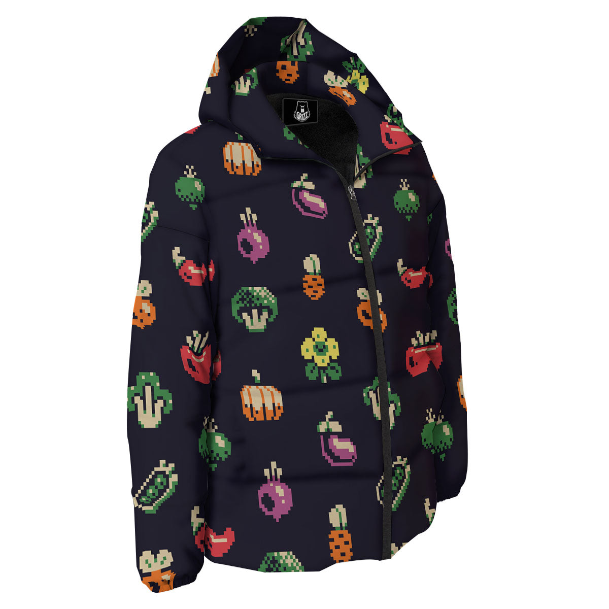 Vegetables Pixel Print Pattern Down Jacket-grizzshop