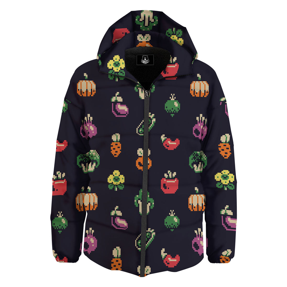 Vegetables Pixel Print Pattern Down Jacket-grizzshop