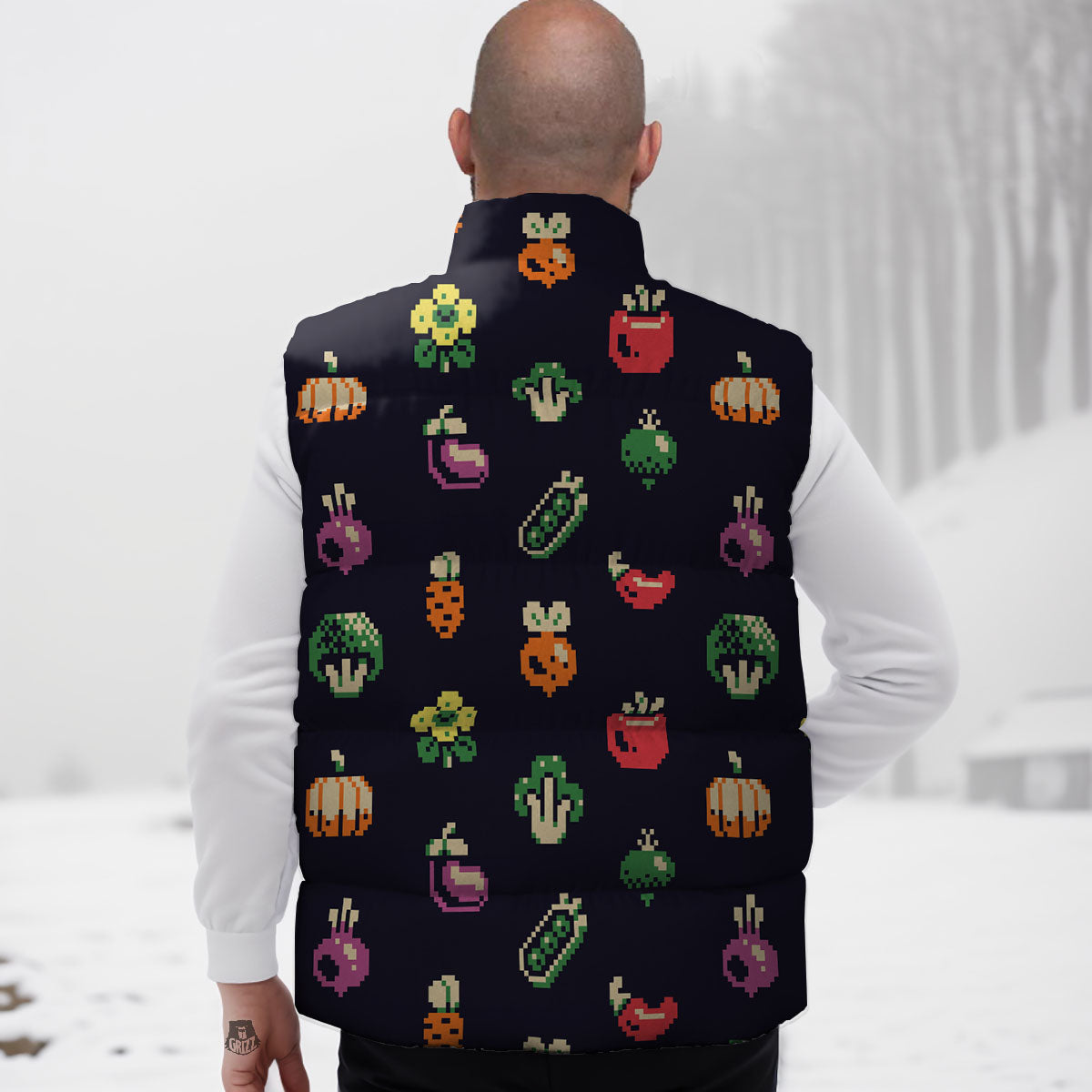 Vegetables Pixel Print Pattern Down Vest-grizzshop