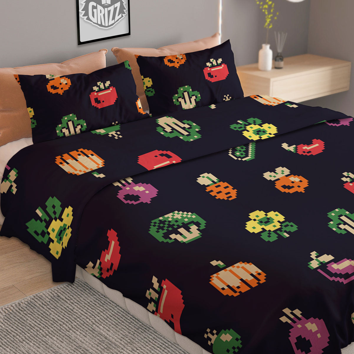Vegetables Pixel Print Pattern Duvet Cover Bedding Set