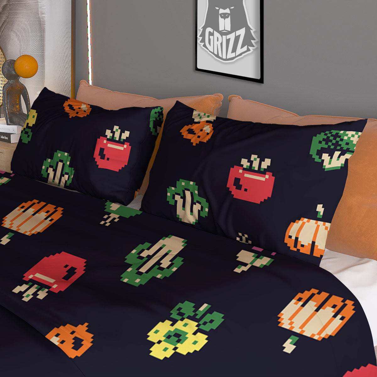 Vegetables Pixel Print Pattern Duvet Cover Bedding Set-grizzshop