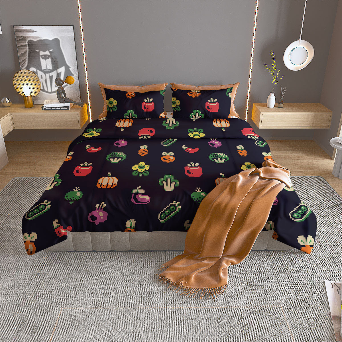 Vegetables Pixel Print Pattern Duvet Cover Bedding Set