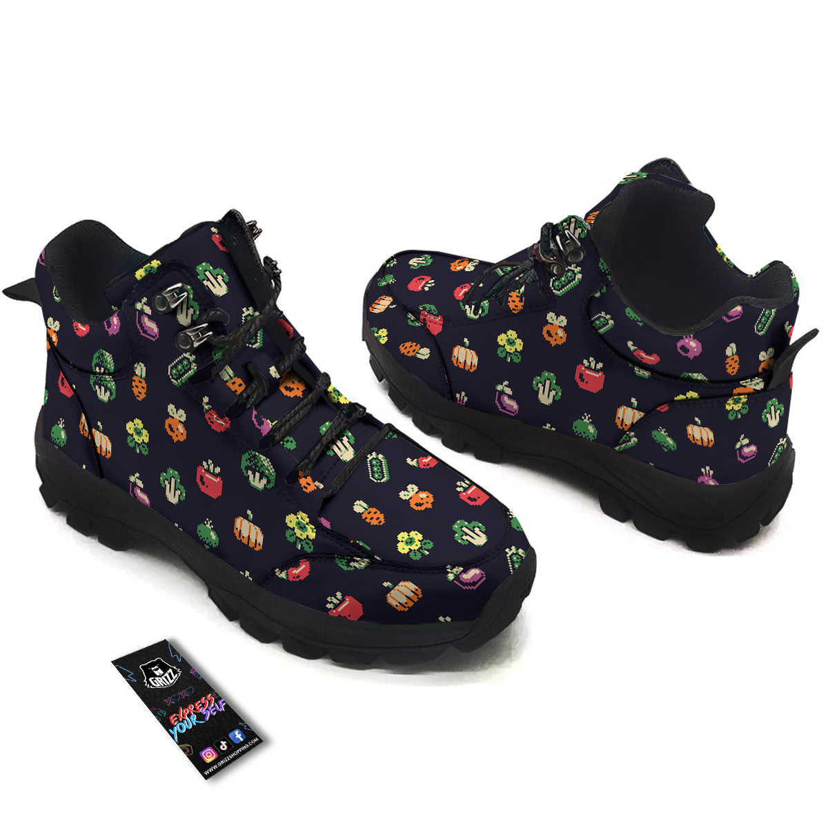Vegetables Pixel Print Pattern Hiking Shoes-grizzshop