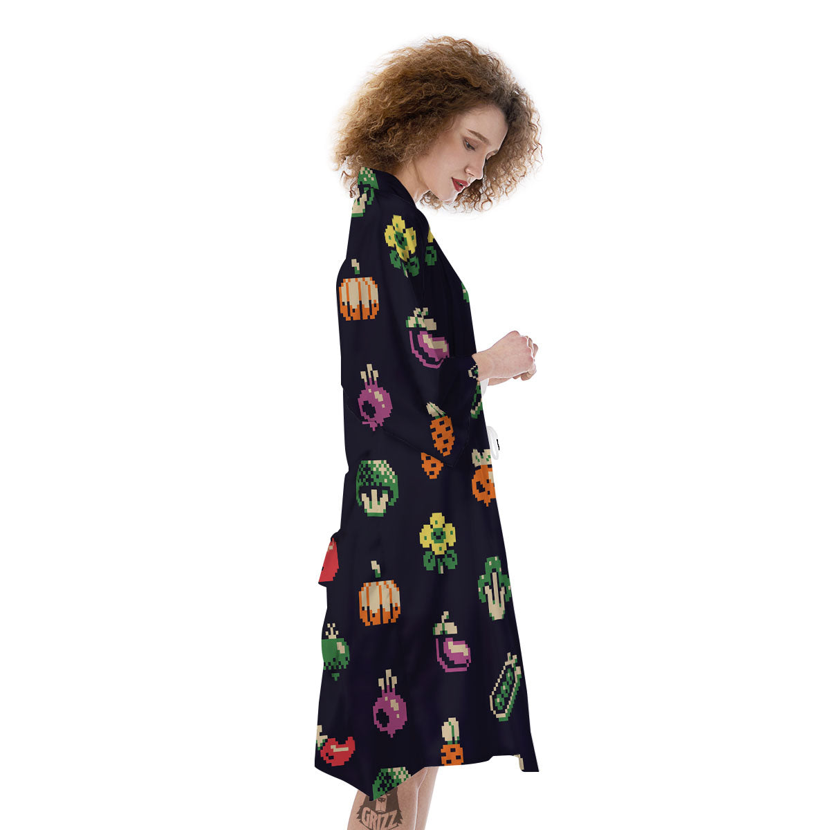 Vegetables Pixel Print Pattern Kimono-grizzshop