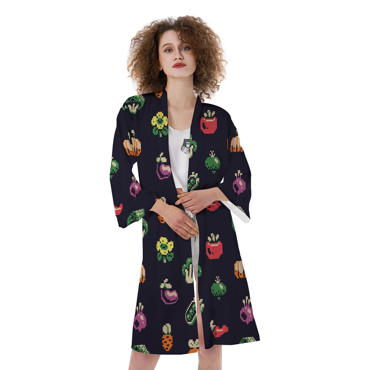Vegetables Pixel Print Pattern Kimono-grizzshop