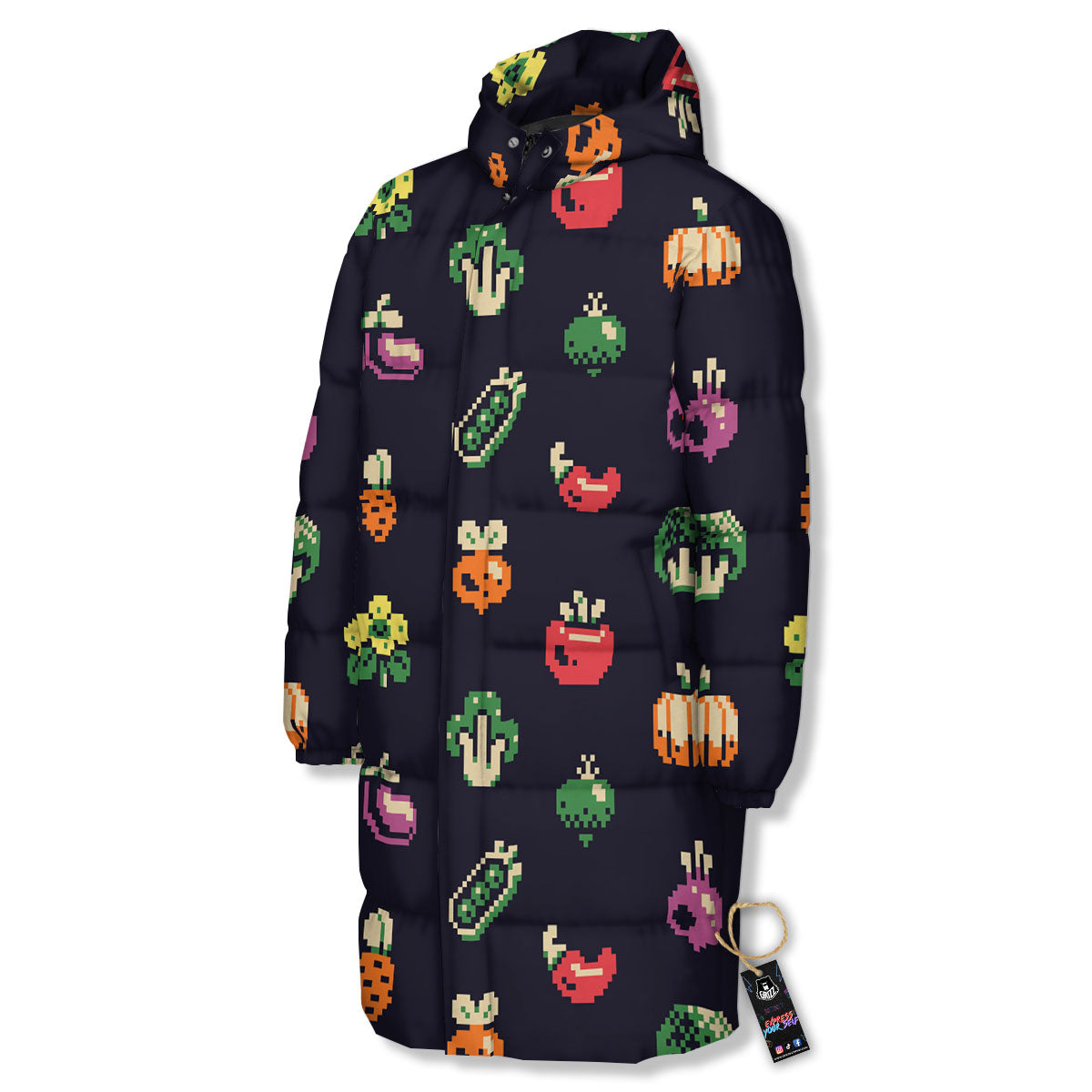 Vegetables Pixel Print Pattern Long Down Jacket-grizzshop
