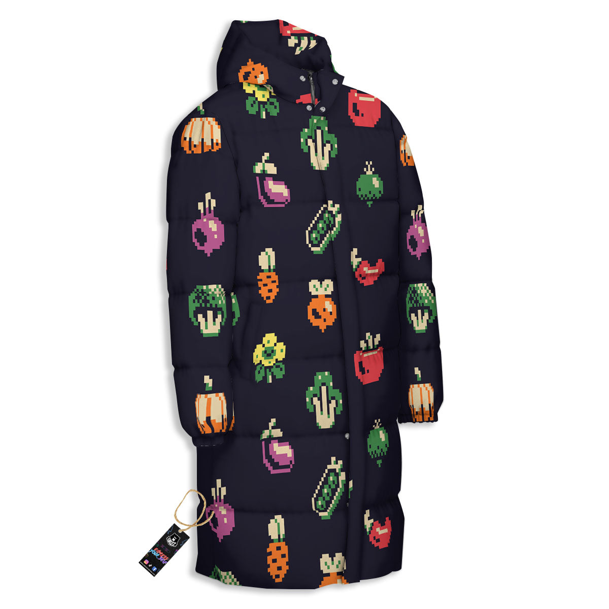 Vegetables Pixel Print Pattern Long Down Jacket-grizzshop