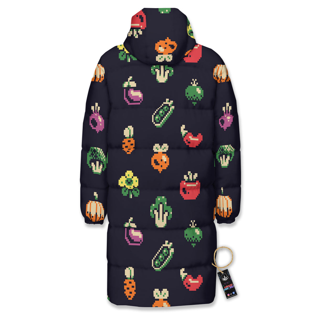 Vegetables Pixel Print Pattern Long Down Jacket-grizzshop