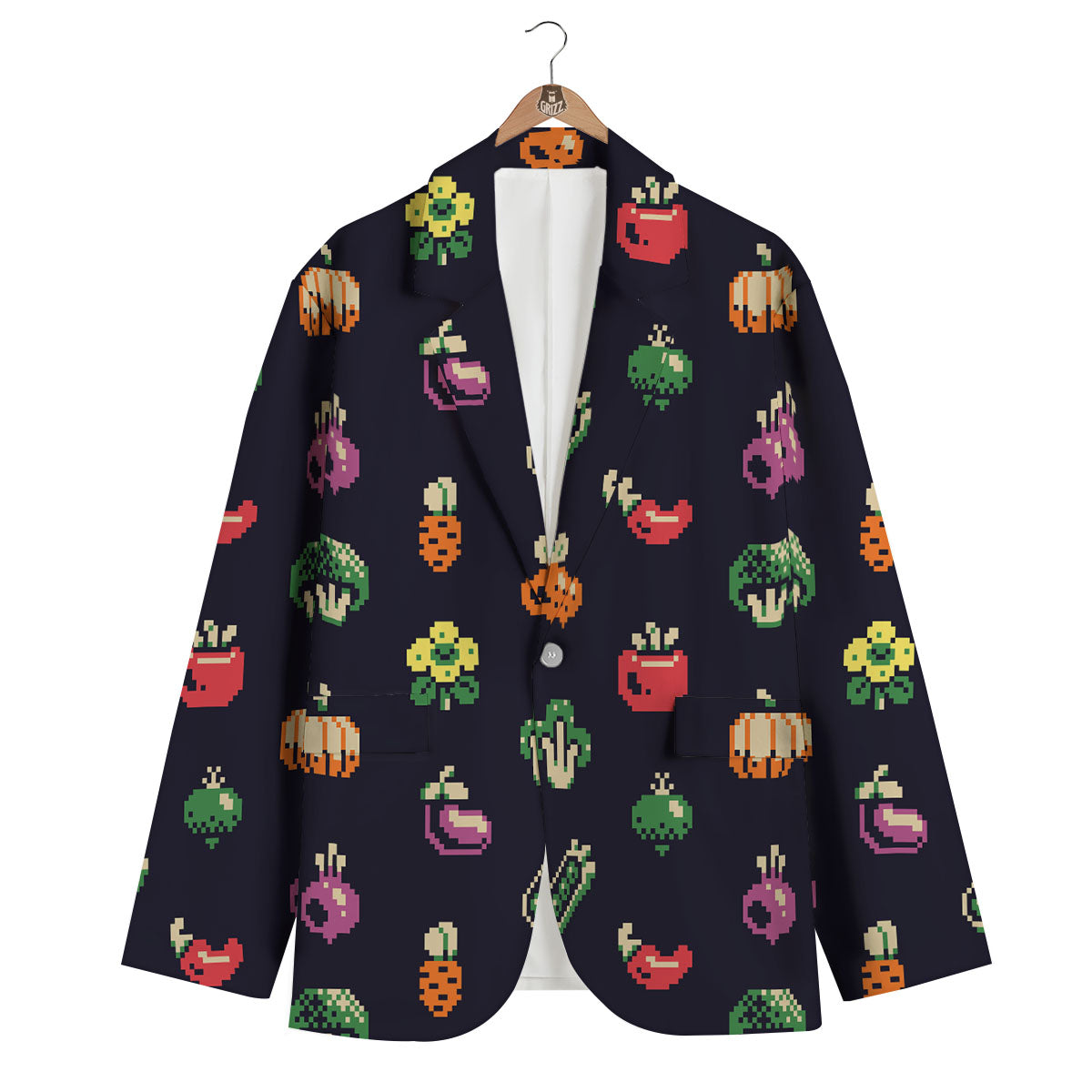 Vegetables Pixel Print Pattern Men's Blazer-grizzshop