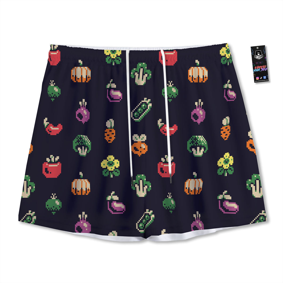 Vegetables Pixel Print Pattern Mesh Shorts-grizzshop