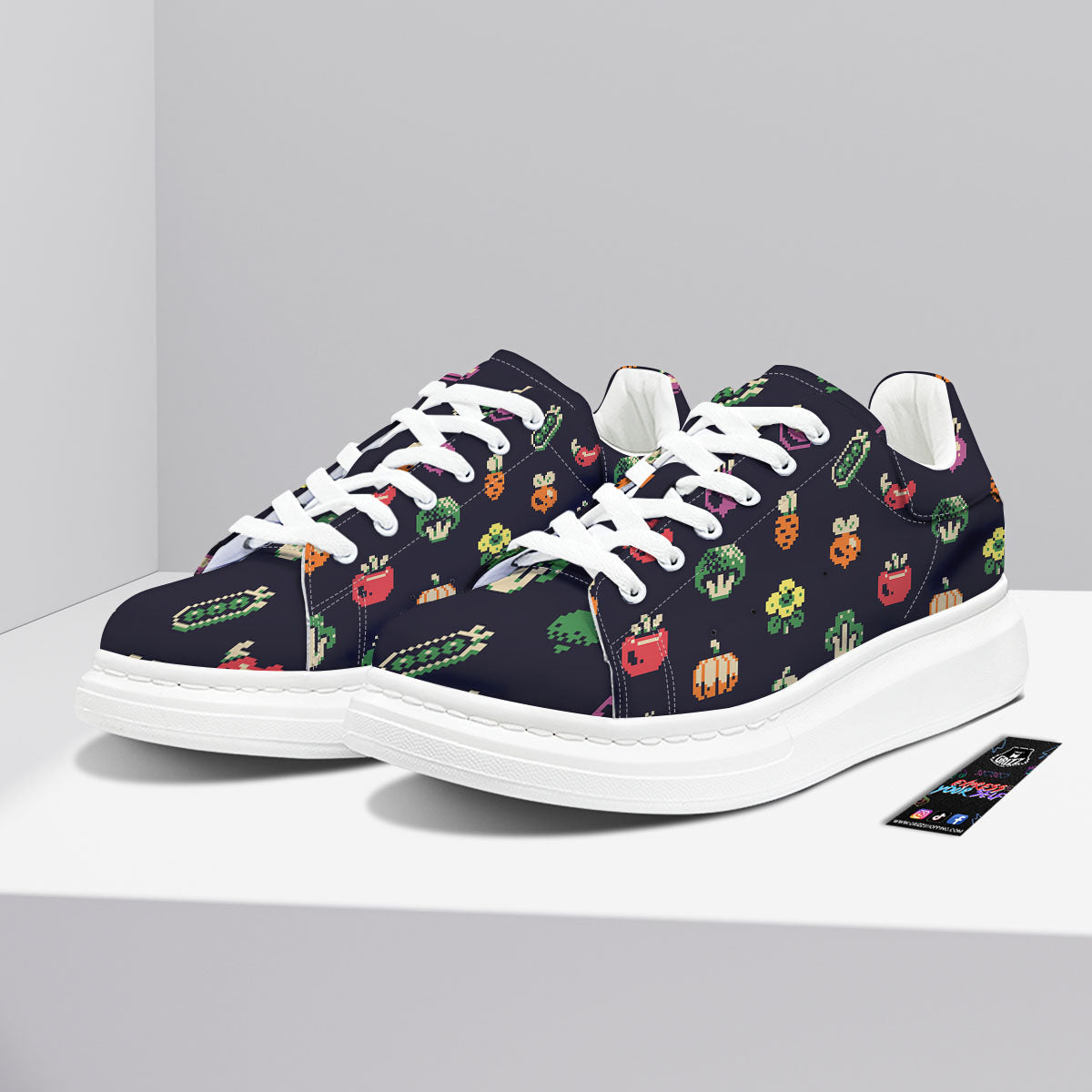 Vegetables Pixel Print Pattern Platform Shoes-grizzshop
