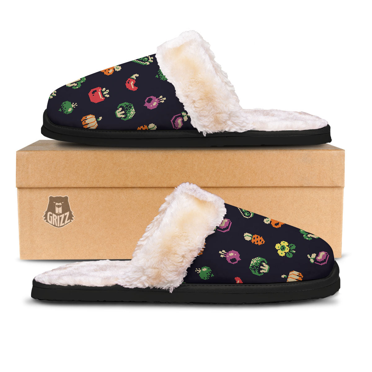 Vegetables Pixel Print Pattern Slippers-grizzshop