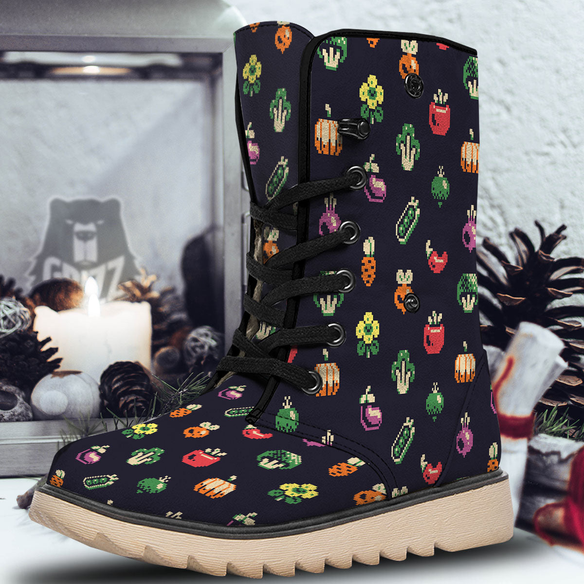 Vegetables Pixel Print Pattern Snow Boots-grizzshop