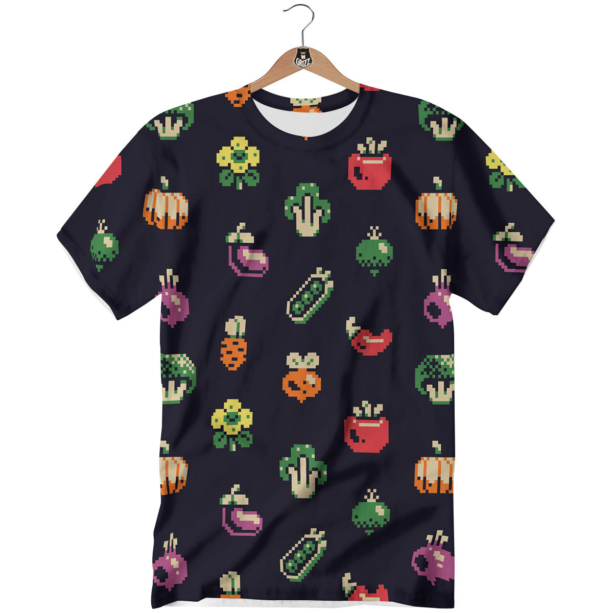 Vegetables Pixel Print Pattern T-Shirt-grizzshop