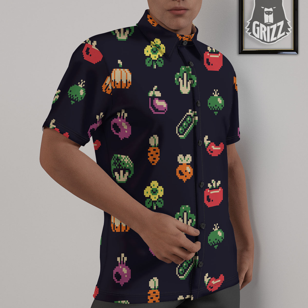 Vegetables Pixel Print Pattern Untucked Shirts-grizzshop