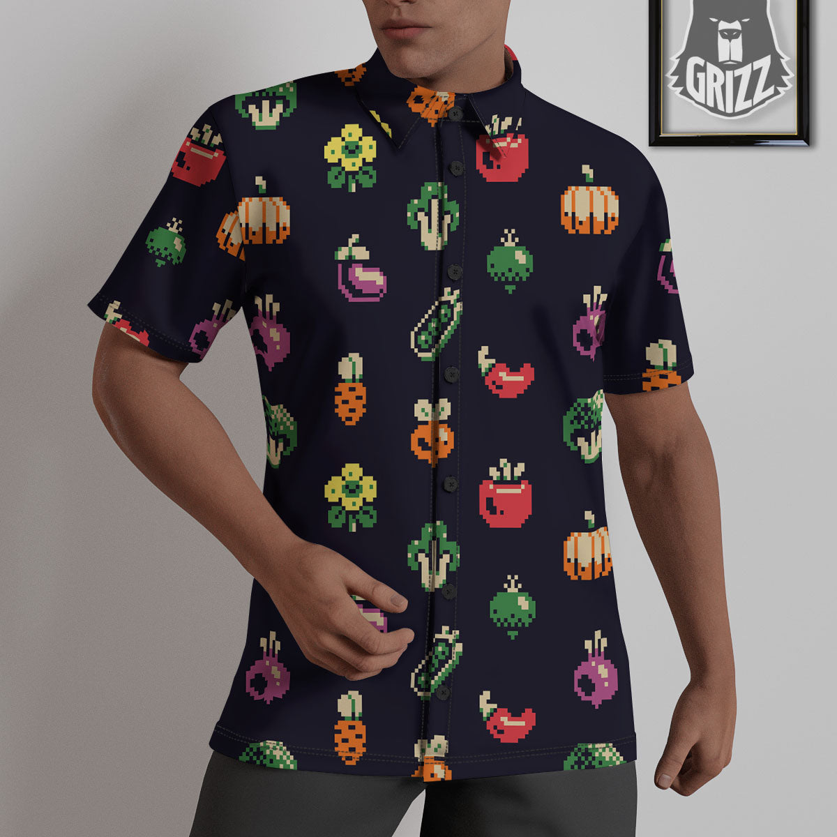 Vegetables Pixel Print Pattern Untucked Shirts-grizzshop