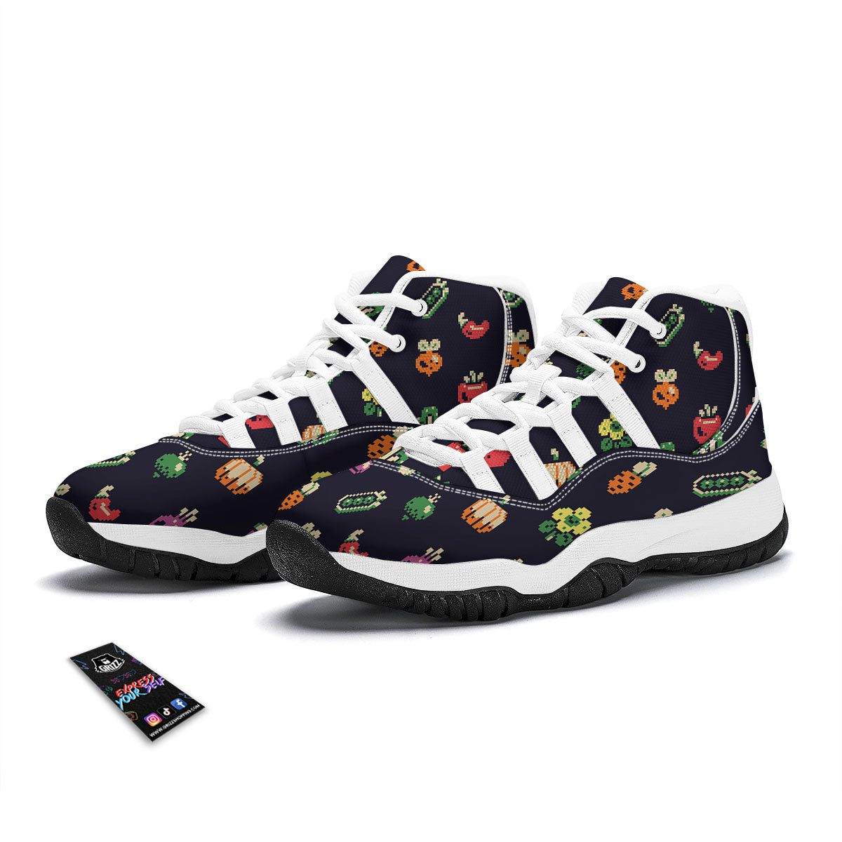 Vegetables Pixel Print Pattern White Bball Shoes-grizzshop