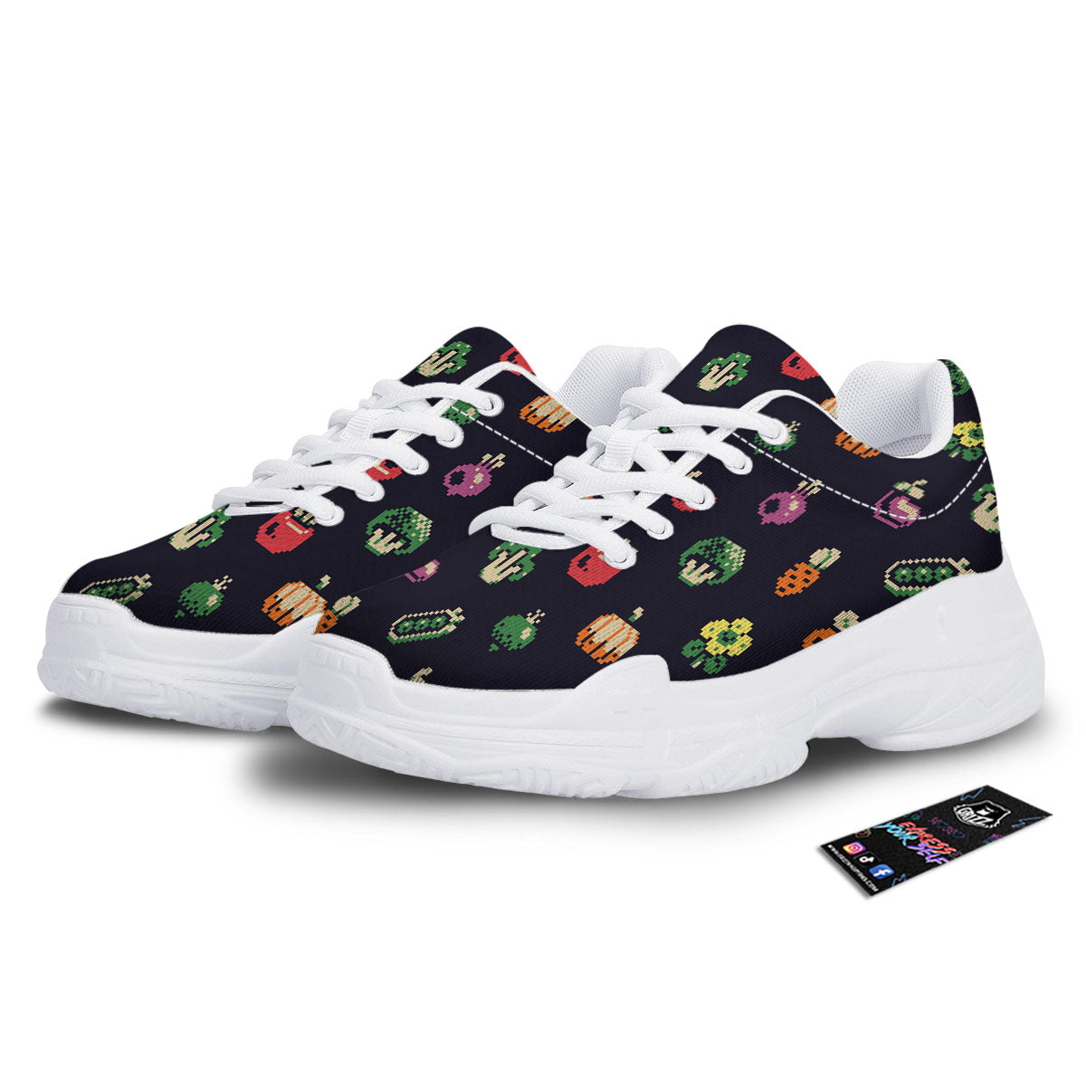 Vegetables Pixel Print Pattern White Chunky Shoes-grizzshop
