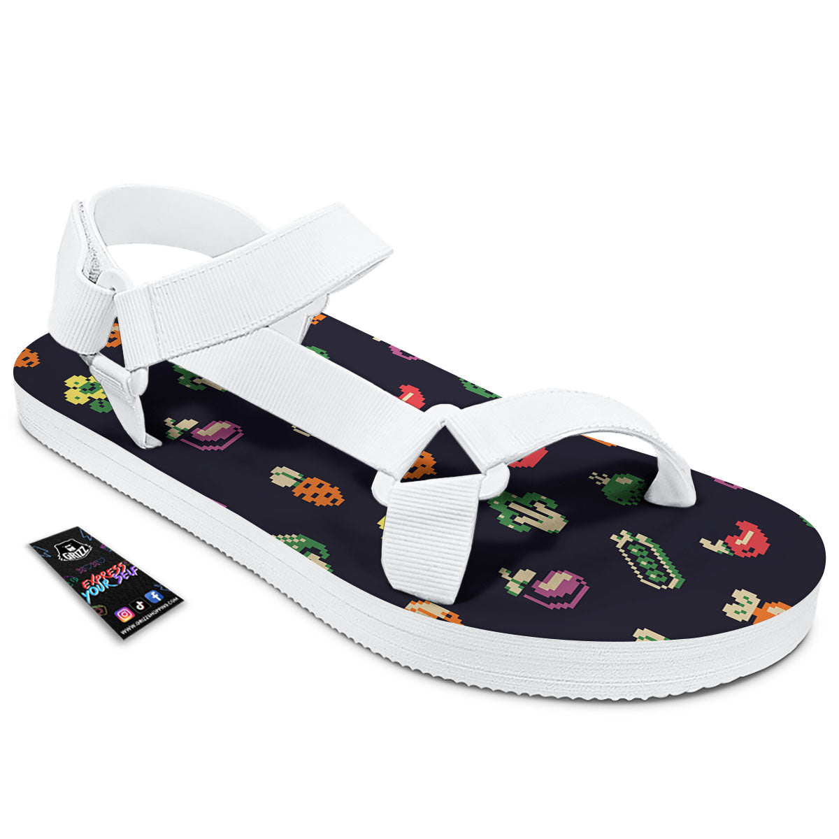 Vegetables Pixel Print Pattern White Open Toe Sandals-grizzshop