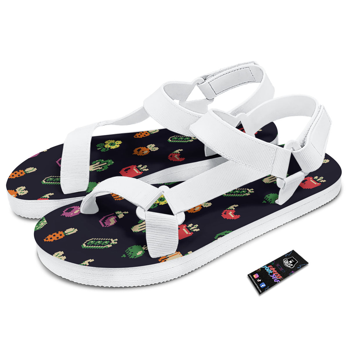 Vegetables Pixel Print Pattern White Open Toe Sandals-grizzshop