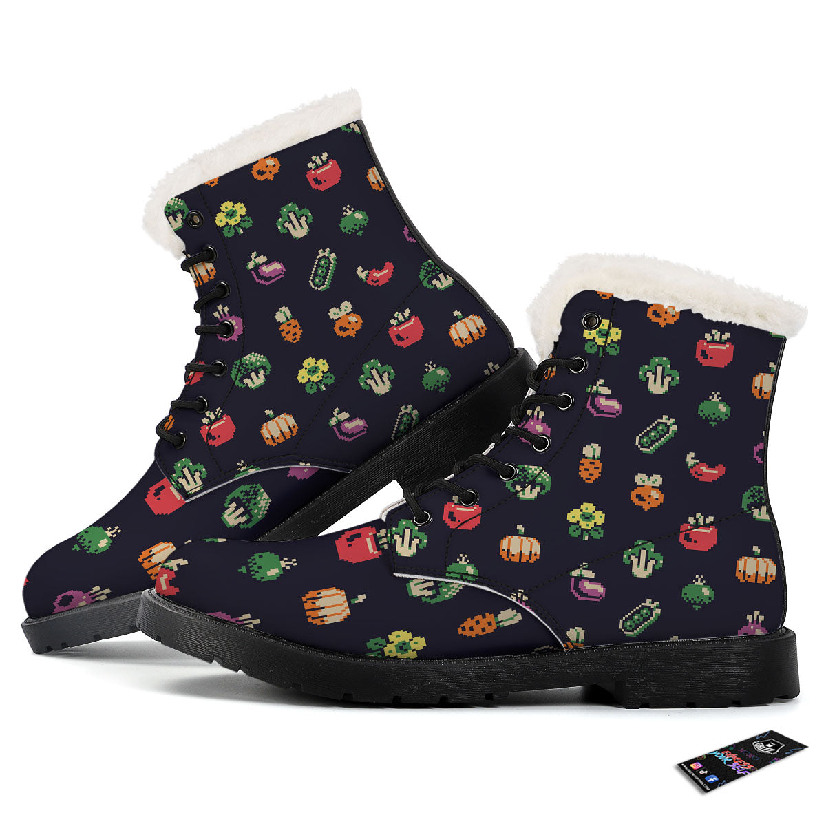 Vegetables Pixel Print Pattern Winter Boots-grizzshop