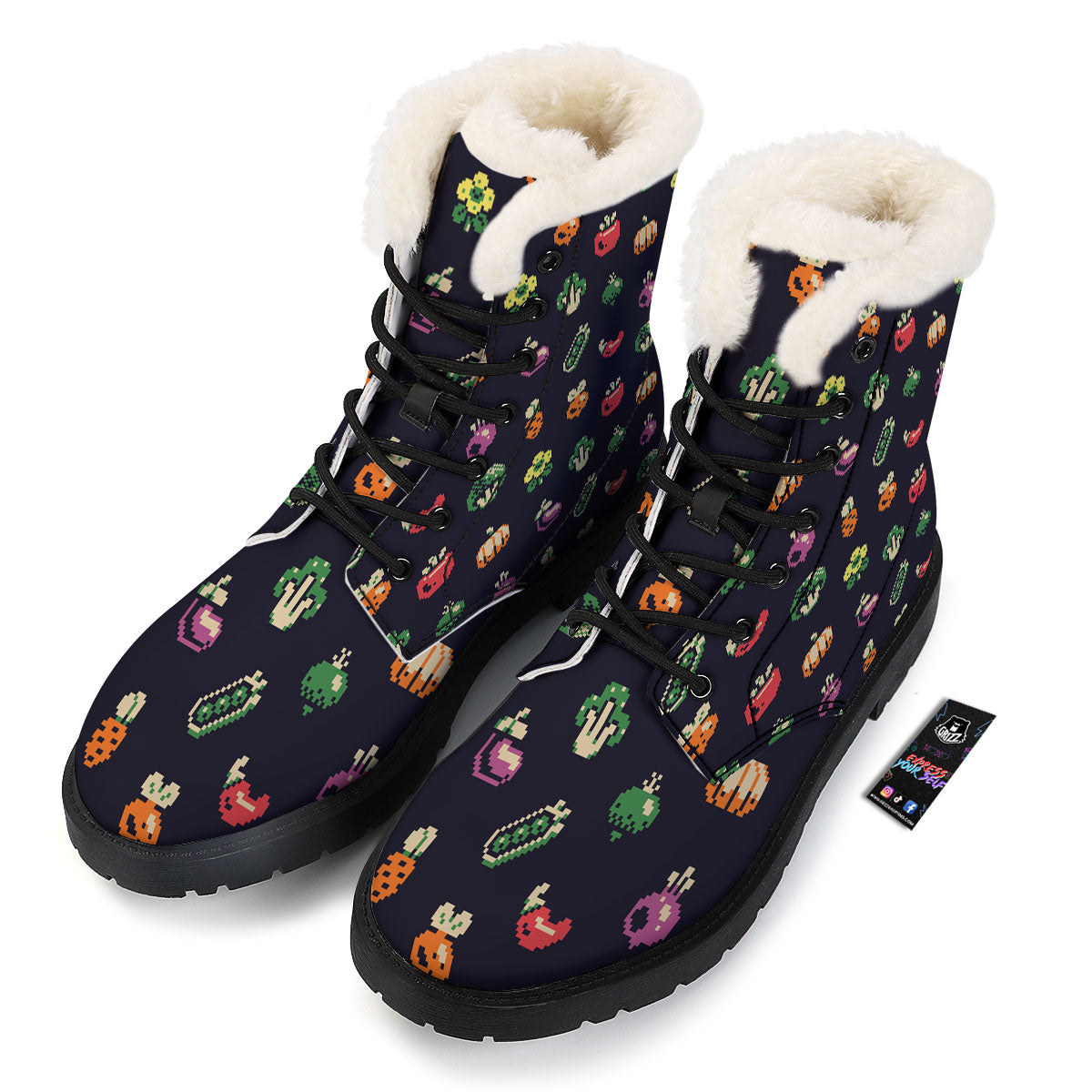 Vegetables Pixel Print Pattern Winter Boots-grizzshop