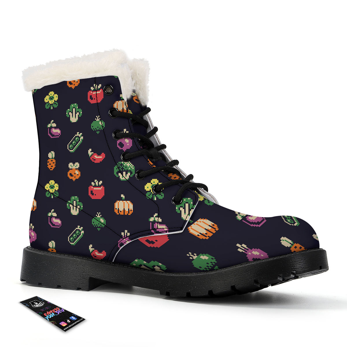 Vegetables Pixel Print Pattern Winter Boots-grizzshop